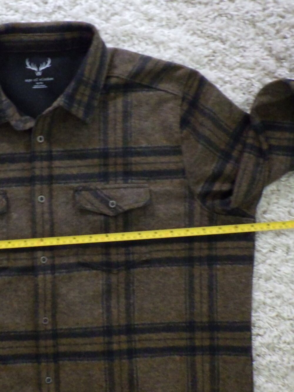 Age of Wisdom Men's Flannel Plaid Shirt Jacket Shacket Pockets Size XLarge Brown - Picture 8 of 12